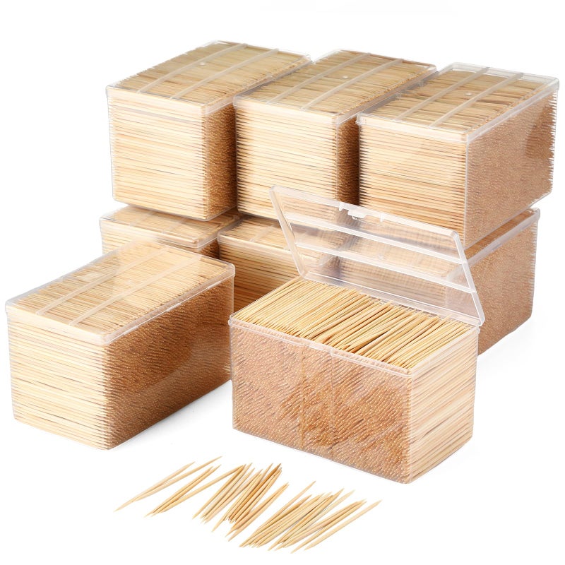 Jerify 12000 Pcs Bamboo Wooden Toothpicks Wood Round Double Sided Toothpicks with Clear Plastic Storage Box for Appetizers Food Barbecue Fruit Teeth Cleaning Party